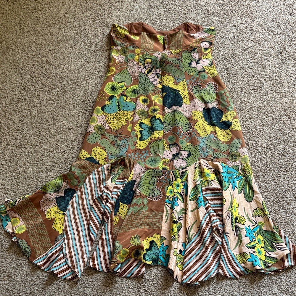 #227 Nanette Lepore Brown, Green & Turquoise Floral Midi Dress - Picture 5 of 8